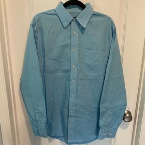 Jos. A. Bank robin's egg blue check traveler collection button-down, M